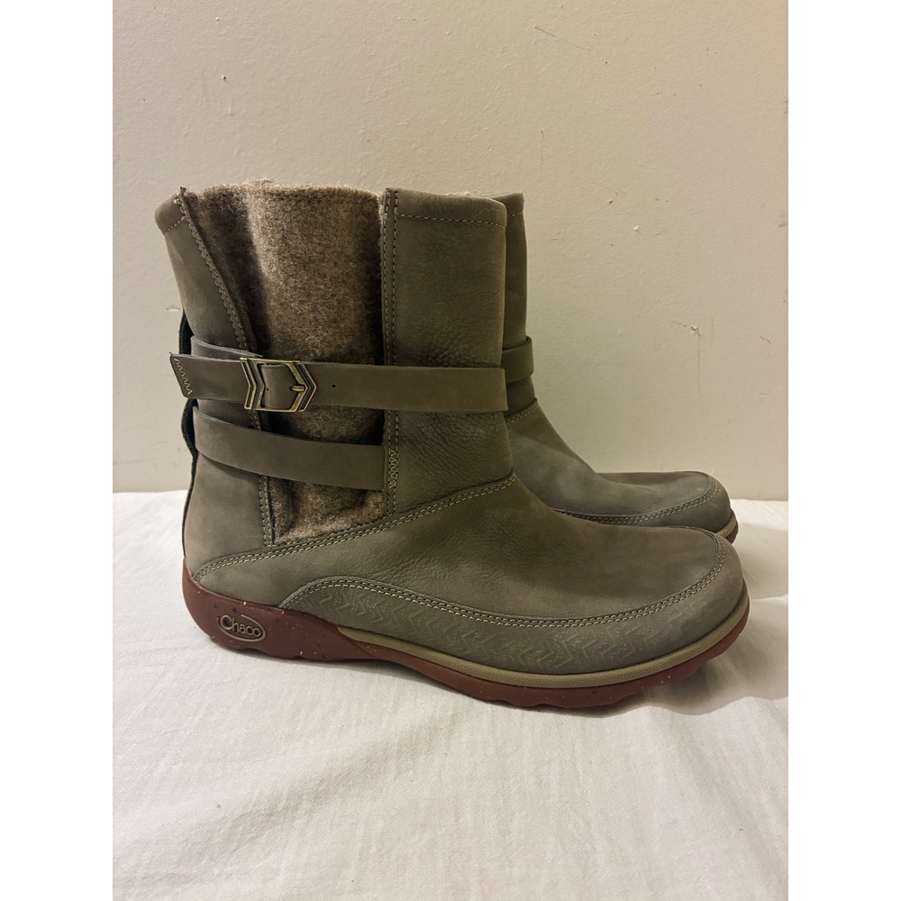 Chaco Womens Size 10 Sandstone Hopi Boots Leather Suede Wool Lined Ankle Olive
